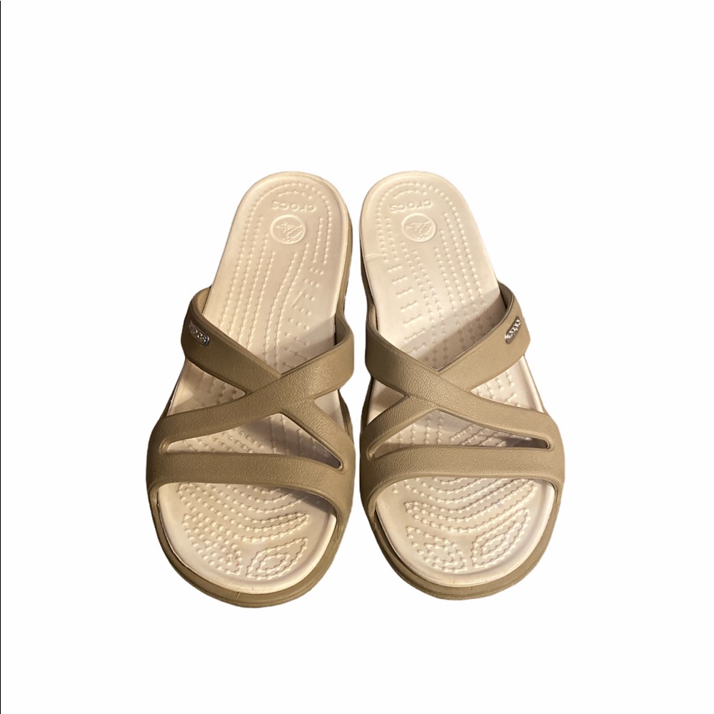 NWOT-CROCS Tan Slip On Sandals